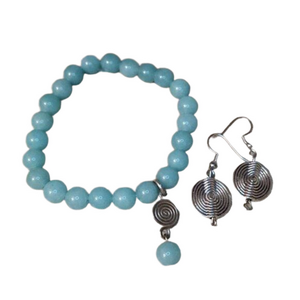 𝅺Curated bundle spiral jewelry set charm bracelet and dangle drop earrings boho